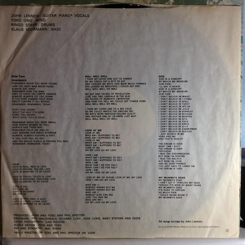 John Lennon / Plastic Ono Band (VINYL) | Very Good Plus Plus (VG++) Excellent+ (EX+) - ROCK / USED *VERY GOOD++*