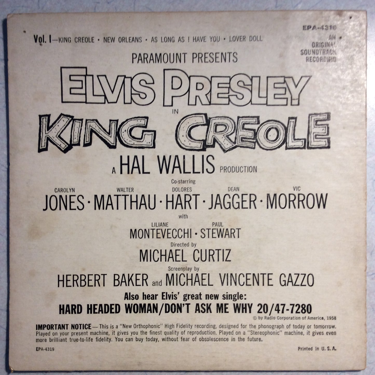 King Creole Vol.1 (7" VINYL) | Very Good Plus (VG+) Very Good Plus (VG+) - ROCK / USED *VERY GOOD+*