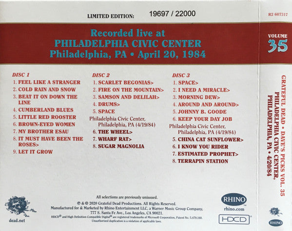 Dave's Picks, Volume 35 (3xCD)(Philadelphia Civic Center, Philadelphia, PA • 4/20/84) | Mint (M) Near Mint (NM) - ROCK