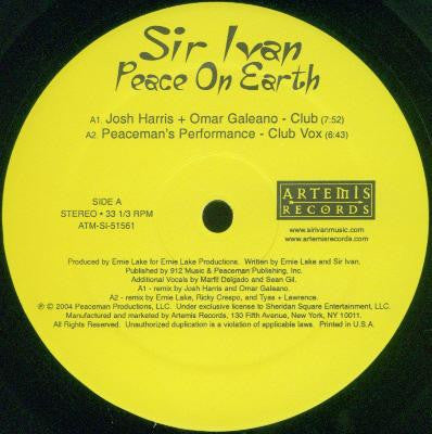 Sir Ivan Peace On Earth Artemis Records 12" Near Mint (NM or M-) Near Mint (NM or M-)