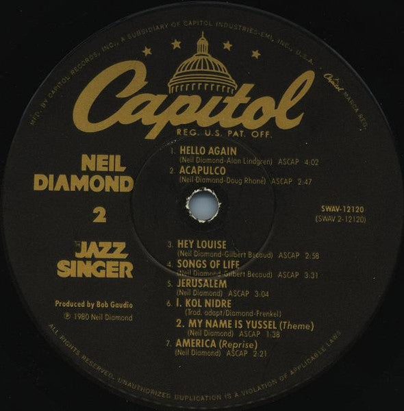The Jazz Singer (Original Songs From The Motion Picture) (VINYL) | Near Mint (NM) Near Mint (NM) - SOUNDTRACK / USED *NEAR MINT*
