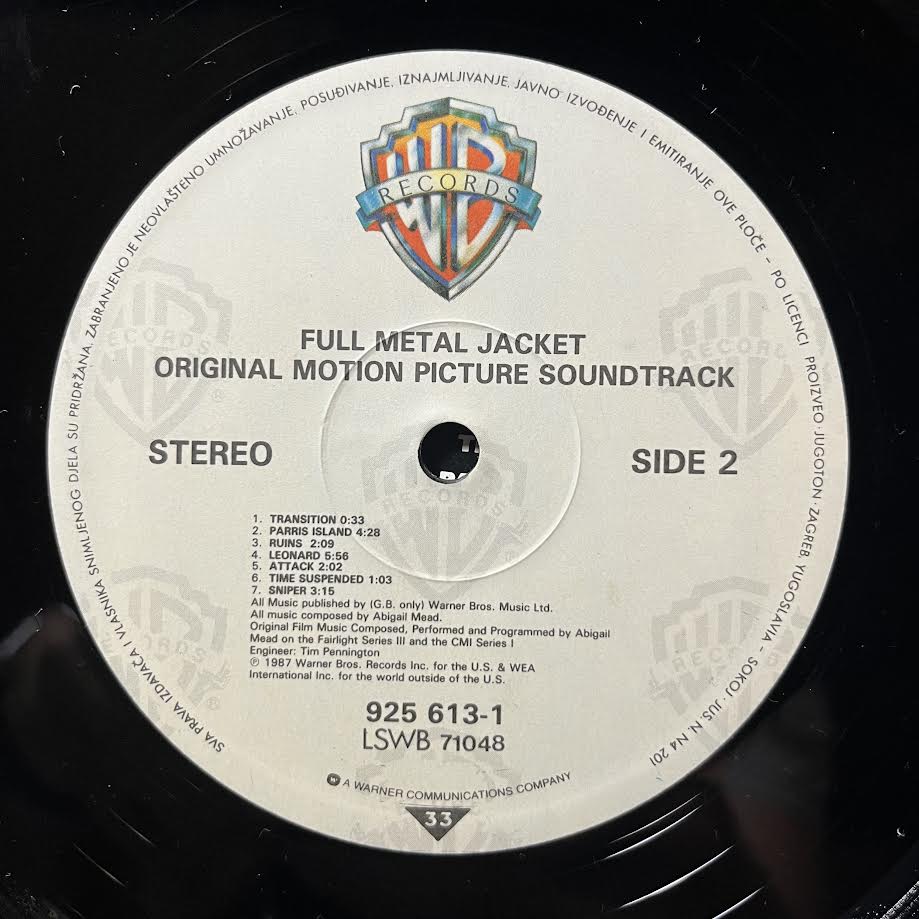 Stanley Kubrick's Full Metal Jacket - Original Motion Picture Soundtrack (YUGOSLAVIA VINYL) | Near Mint (NM) Excellent (EX) - SOUNDTRACK / USED *NEAR MINT*