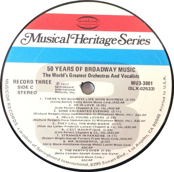 The World's Greatest Orchestras And Vocalists 50 Years Of Broadway Music 3XLP BOX Near Mint (NM or M-) Near Mint (NM or M-)