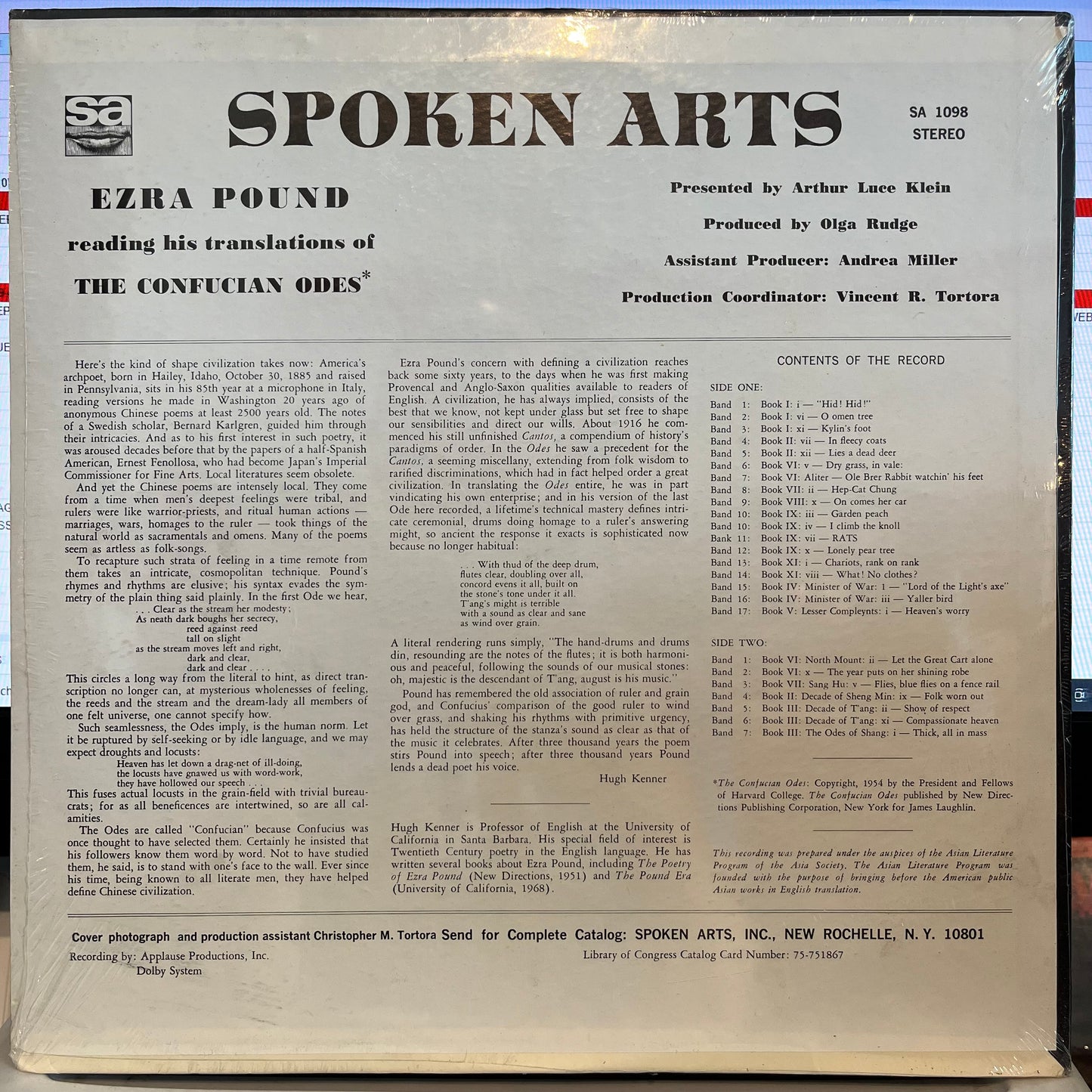 Ezra Pound Reading His Translations Of The Confucian Odes | Mint (M) Near Mint (NM)