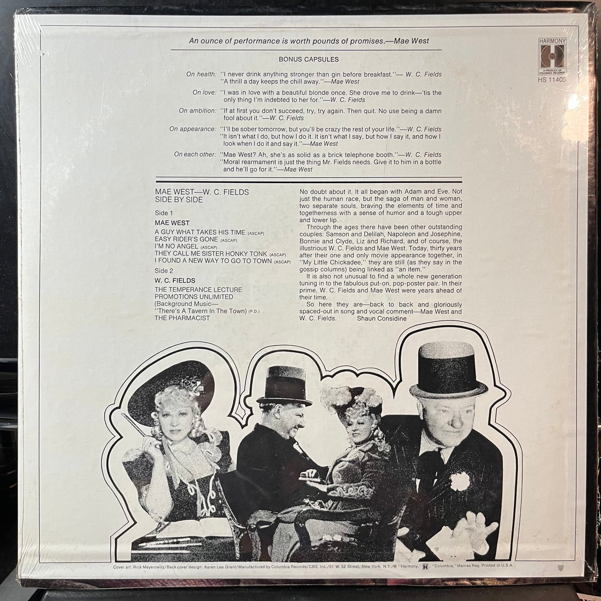 Mae West & W.C. Fields - Side By Side (VINYL LP) | USED Mint (M) Near Mint (NM or M-) SPOKEN WORD