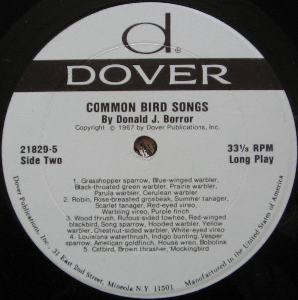 Donald J. Borror Common Bird Songs *REISSUE* LP Near Mint (NM or M-) Excellent (EX)