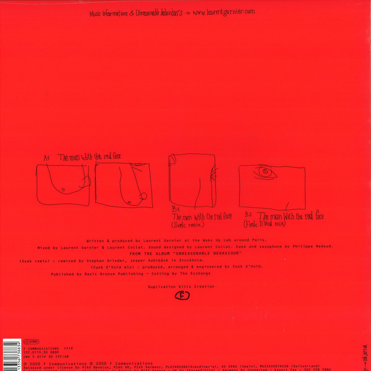Laurent Garnier - The Man With The Red Face (VINYL 12" F Communications) | NEW Mint (M) Mint (M) - TECHNO *NEW*