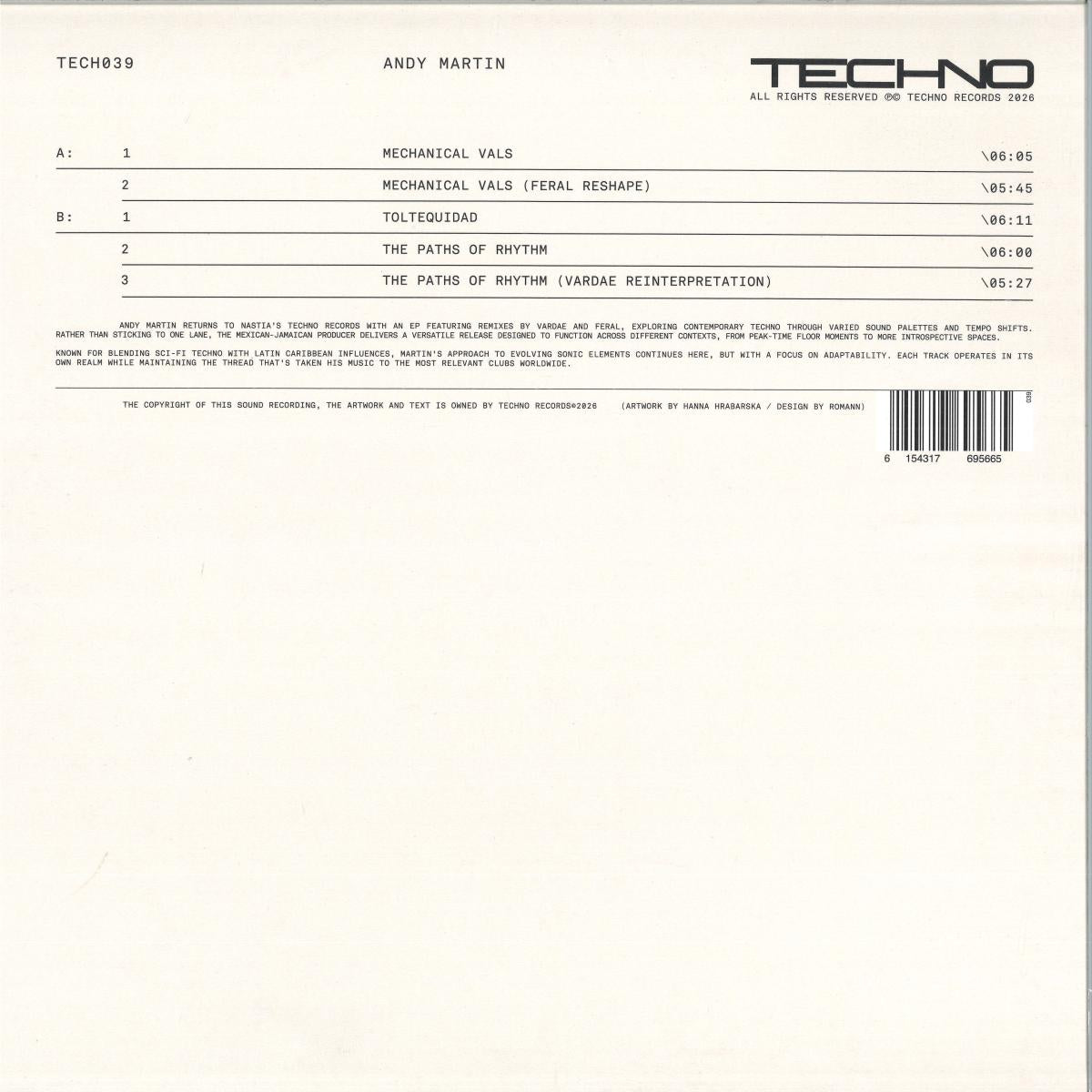 Andy Martin - TECH039 (VINYL 12" TECHNO Records TECH039) | NEW Mint (M) Mint (M) - TECHNO *NEW*