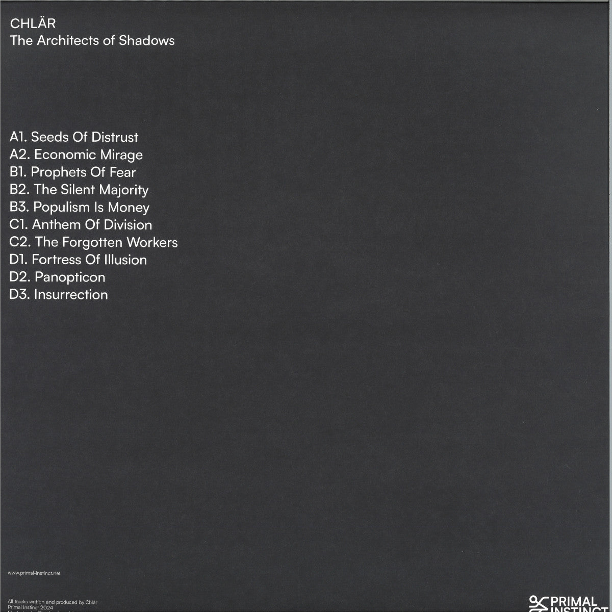 Chlär - The Architects of Shadows (VINYL 2xLP Primal Instinct) | NEW Mint (M) Mint (M) - TECHNO *NEW*