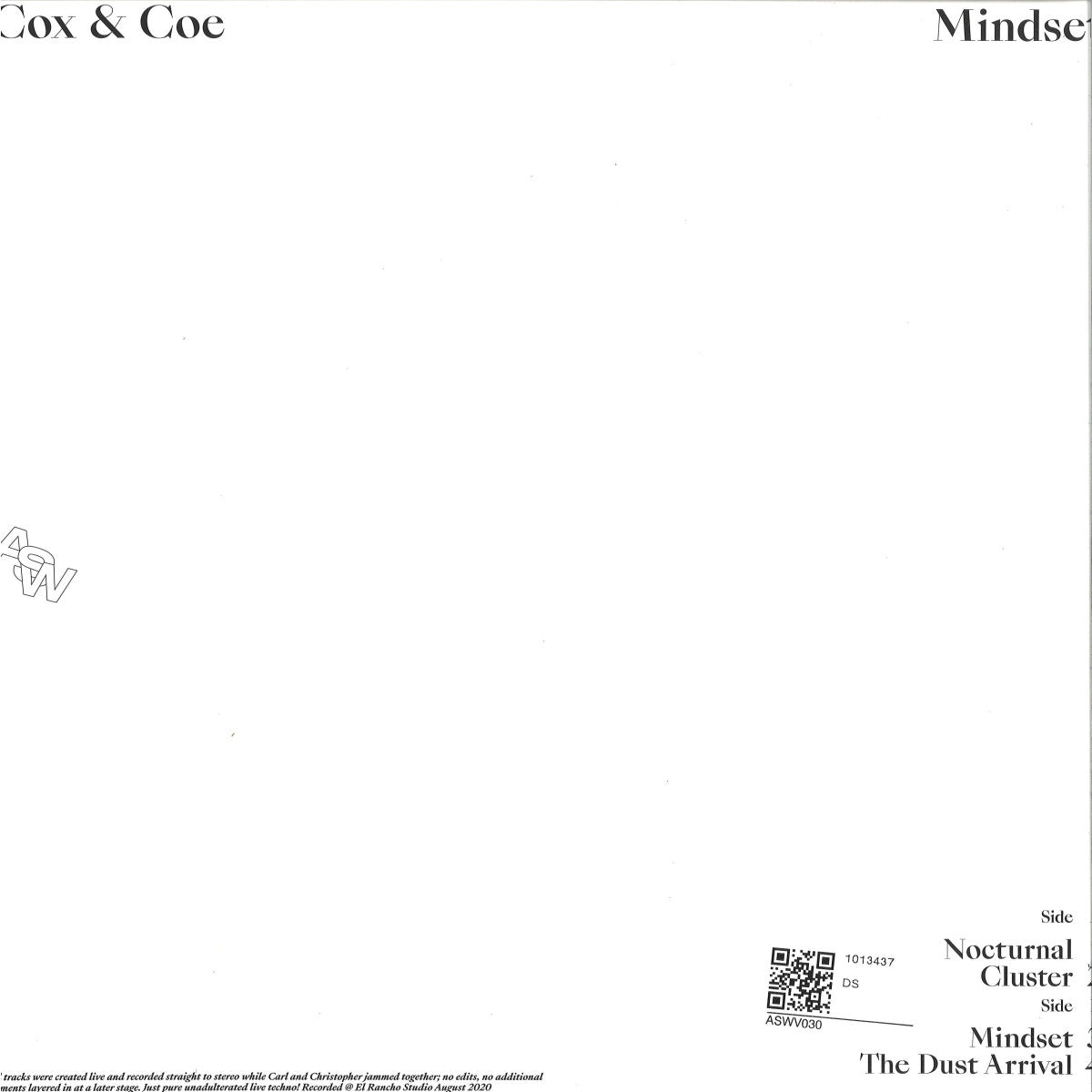 Cox & Coe - Mindset (VINYL 12" Awesome Soundwave) | NEW - TECHNO *NEW*