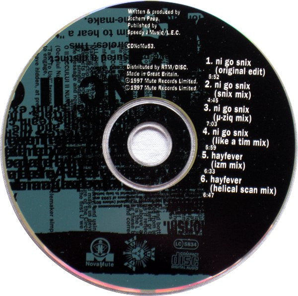 Ni Go Snix (CD) | Near Mint (NM) Near Mint (NM) - TECHNO / USED *NEAR MINT*