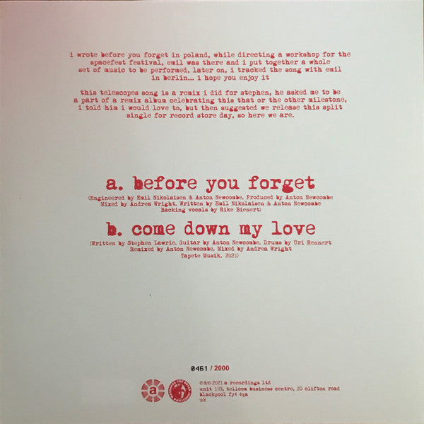 Before You Forget / Come Down My Love | Mint (M) Mint (M) - ALT/INDIE *COLOR*
