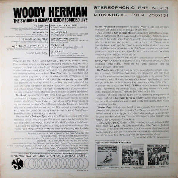 The Swinging Herman Herd Recorded Live | Near Mint (NM) Very Good Plus (VG+) - JAZZ / USED *NEAR MINT*