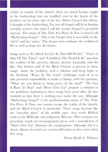 The Time For Peace Is Now (Gospel Music About Us) (CD) | Mint (M) Mint (M) - WORLD