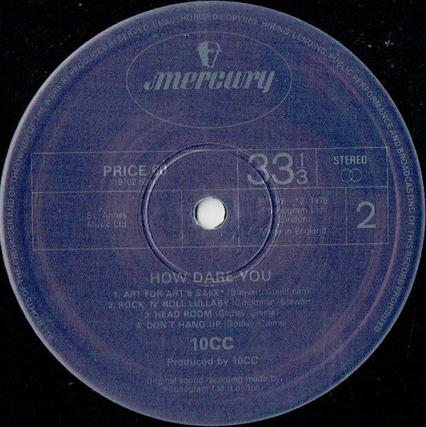 10cc How Dare You! Mercury, Phonogram LP, Album, RE Very Good (VG) Very Good (VG)