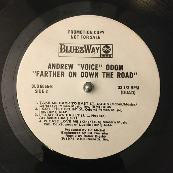 Andrew Odom Farther On Down The Road Bluesway LP, Album, Promo Very Good Plus (VG+) Very Good (VG)