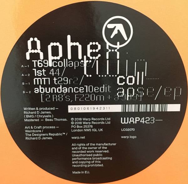 Aphex Twin Collapse EP Warp Records 12", EP Mint (M) Mint (M)