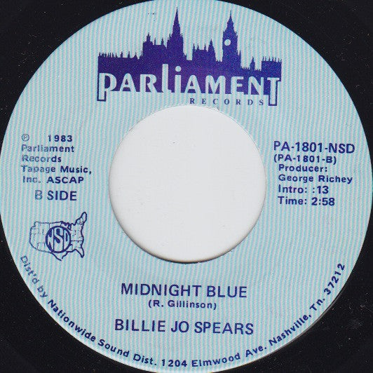 Billie Jo Spears Midnight Love / Midnight Blue Parliament Records (4) 7" Very Good Plus (VG+) Near Mint (NM or M-)
