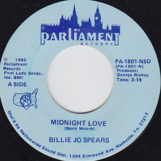 Billie Jo Spears Midnight Love / Midnight Blue Parliament Records (4) 7" Very Good Plus (VG+) Near Mint (NM or M-)