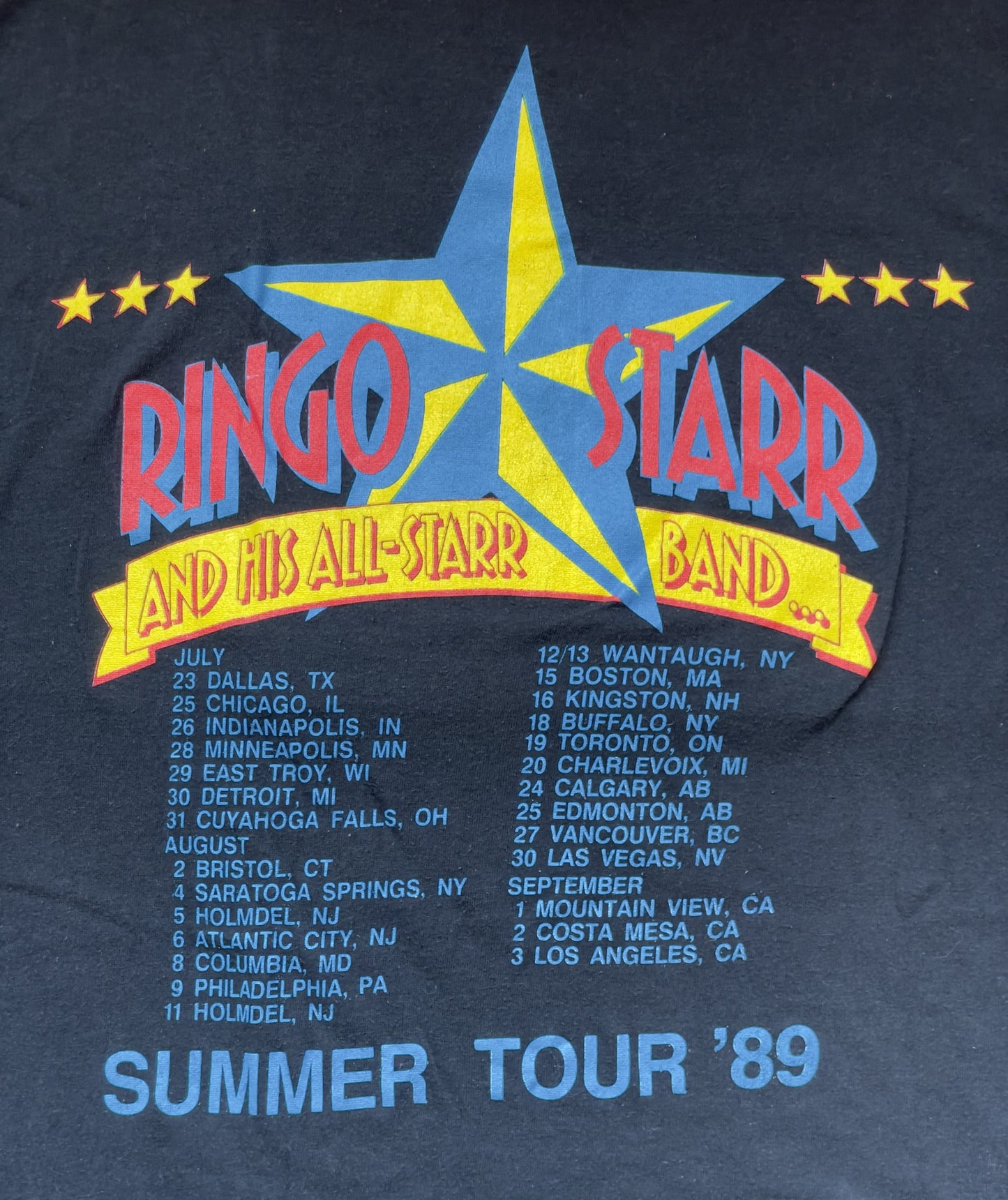 Ringo Starr & All His All-Starr Band... Summer Tour '89 Black Shirt | 50/50 Men's XL Short Sleeve T-Shirt | Black