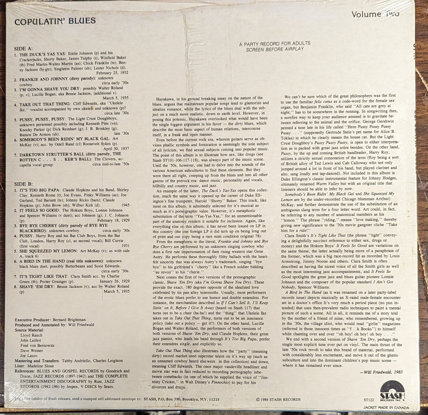 Various Copulatin' Blues Volume Two LP Mint (M) Near Mint (NM or M-)