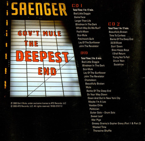 The Deepest End (Live In Concert) ( 2xCD, DVD) | Excellent+ (EX+) Excellent+ (EX+) - BLUES / USED *EXCELLENT+*
