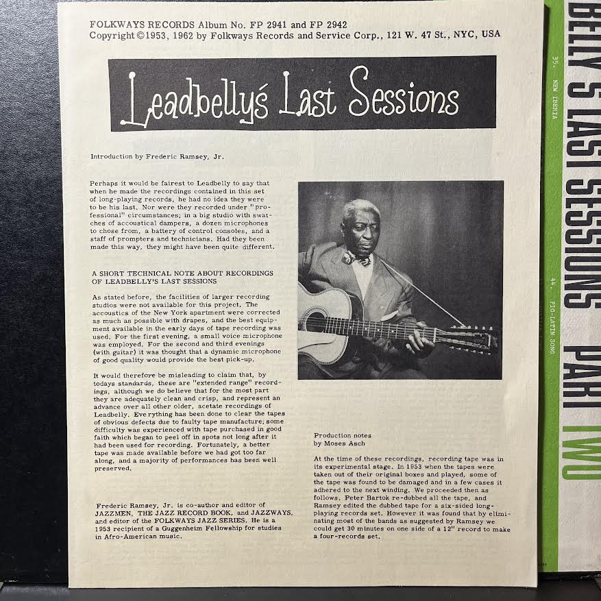 Leadbelly's Last Sessions Part Two (VINYL) | Excellent (EX) Near Mint (NM) - BLUES / USED *EXCELLENT*