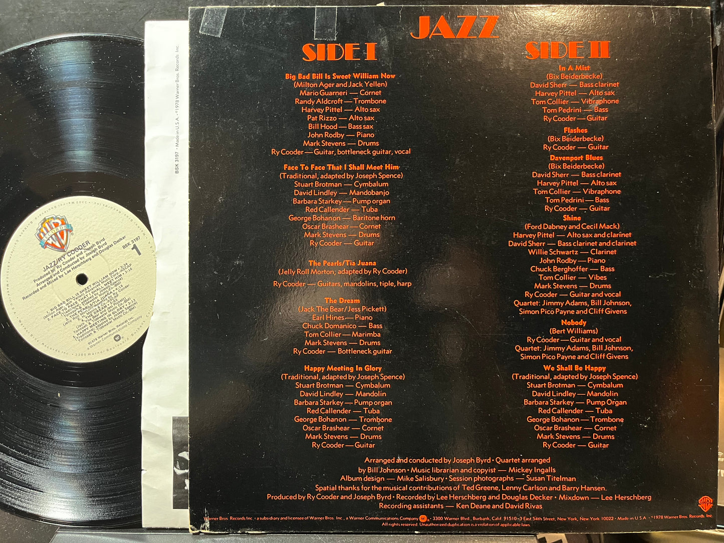 Ry Cooder - Jazz (VINYL) | Near Mint (NM) Near Mint (NM) - BLUES / USED *NEAR MINT*