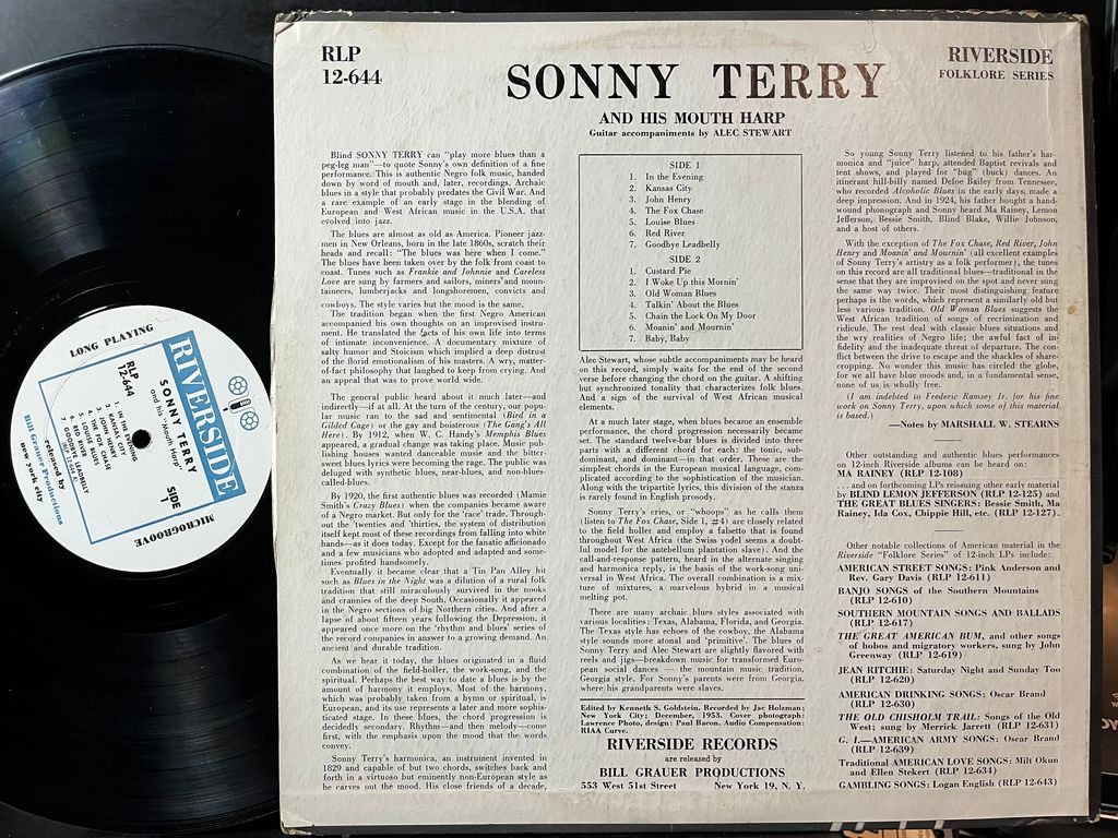 Sonny Terry - Sonny Terry And His Mouth-Harp (VINYL) | Very Good Plus (VG+) Very Good Plus Plus (VG++) - BLUES / USED *VERY GOOD+*