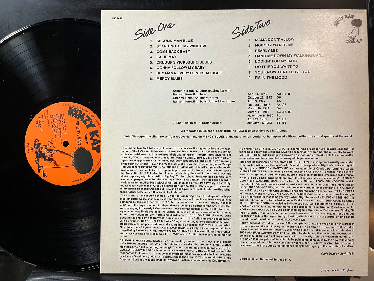 Big Boy Crudup - I'm In The Mood (VINYL LP) | Near Mint (NM or M-) Excellent (EX) - BLUES / USED *NEAR MINT*