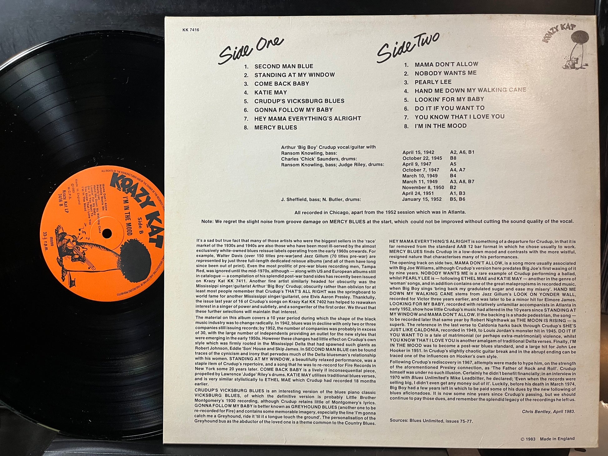 Big Boy Crudup - I'm In The Mood (VINYL LP) | Near Mint (NM or M-) Excellent (EX) - BLUES / USED *NEAR MINT*
