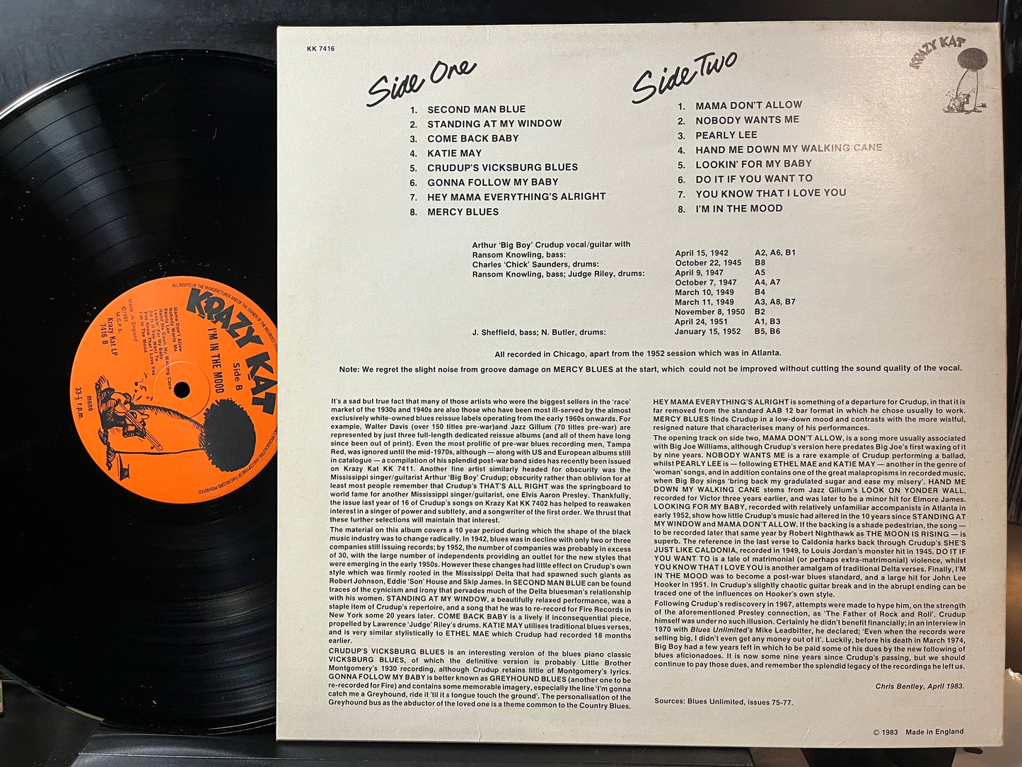 Big Boy Crudup - I'm In The Mood (VINYL LP) | Near Mint (NM or M-) Excellent (EX) - BLUES / USED *NEAR MINT*