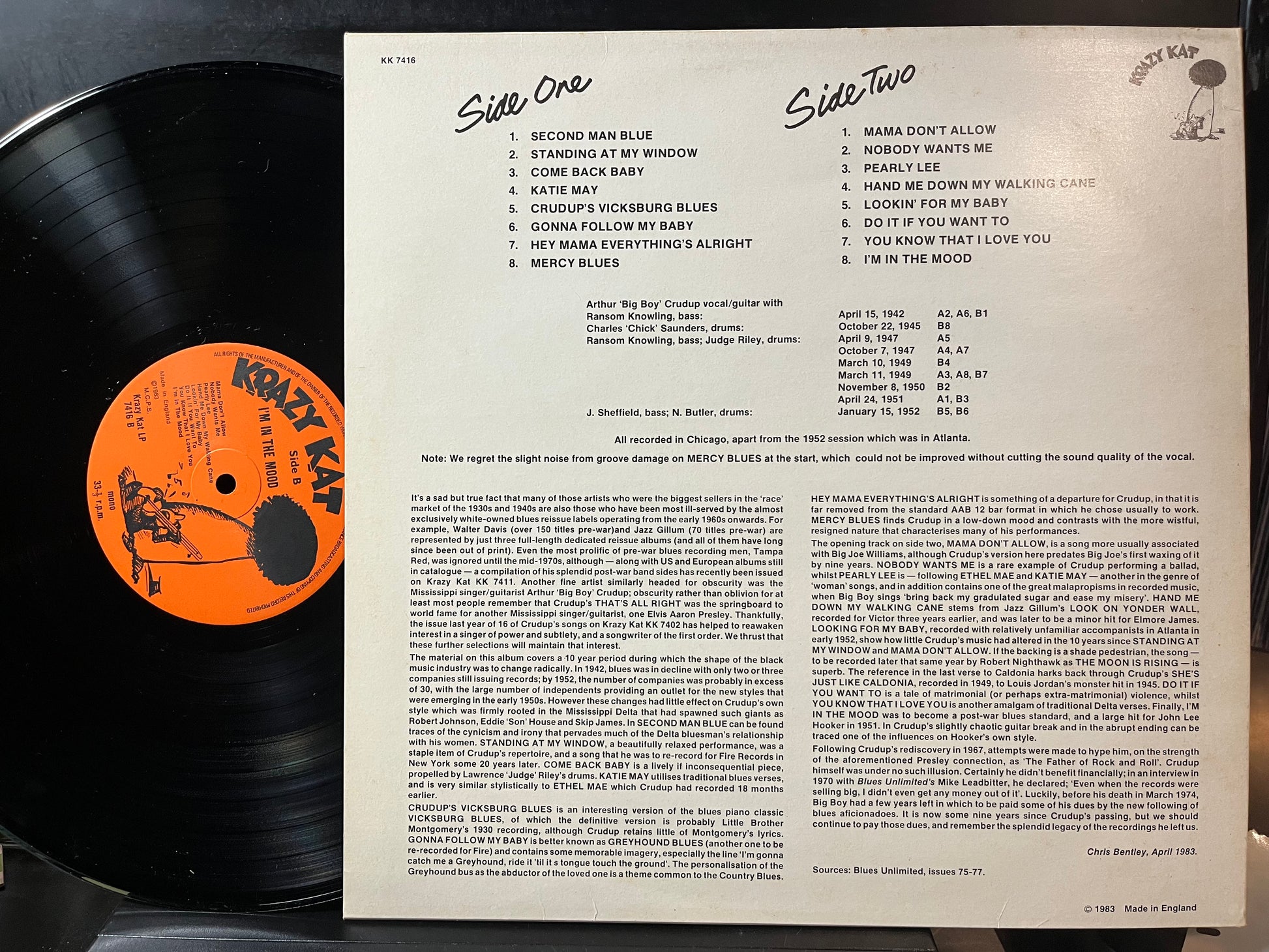 Big Boy Crudup - I'm In The Mood (VINYL LP) | Near Mint (NM or M-) Excellent (EX) - BLUES / USED *NEAR MINT*