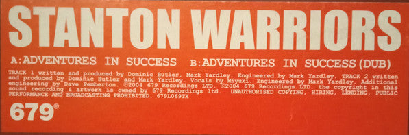 Stanton Warriors Adventures In Success 12" Excellent (EX) Near Mint (NM or M-)