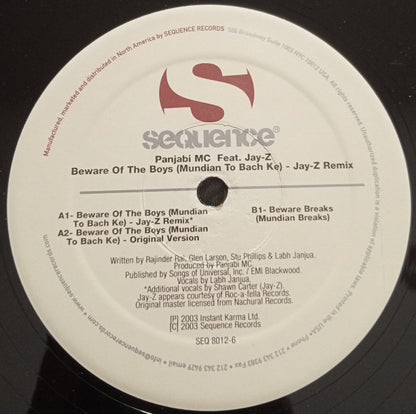 PANJABI MC - Beware Of The Boys (Mundian To Bach Ke)(VINYL 12" SINGLE SEQUENCE SEQ 8012-6 2003) | Excellent (EX) Near Mint (NM) - BREAKS / USED *EXCELLENT*