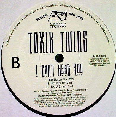 Toxik Twins I Can't Hear You 12" Very Good Plus (VG+) Generic