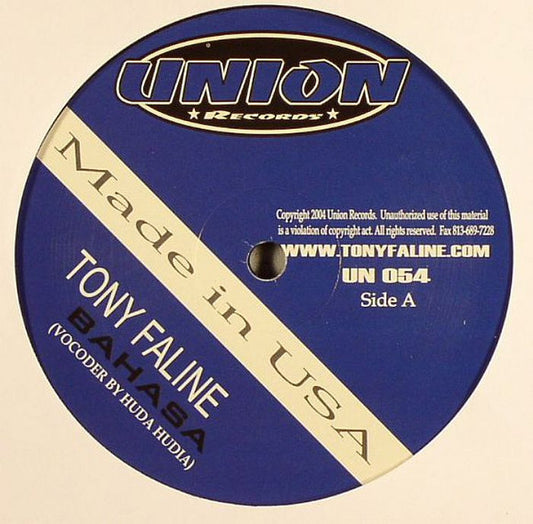 Tony Faline - Bahasa (VINYL 12" UNION UN 054 2004) | USED Very Good Plus (VG+) Generic - BREAKS / USED *VERY GOOD+*