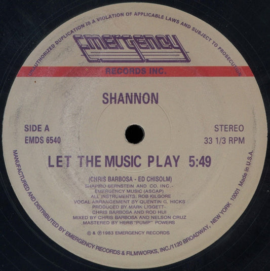 Shannon Let The Music Play 12" Mint (M) Generic