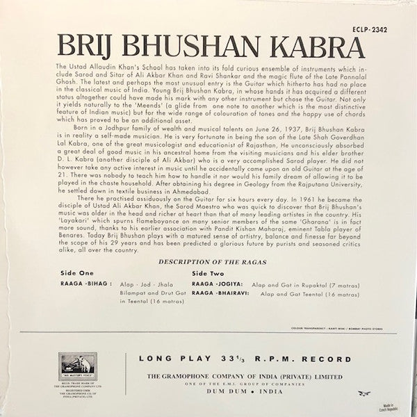 Brij Bhushan Kabra - Brij Bhushan Kabra (VINYL LP His Master's Voice ECLP-2342) | Mint (M) Mint (M) - WORLD *SEALED*