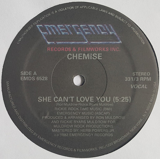 Chemise She Can't Love You Emergency Records (2) 12", RE, Unofficial Mint (M) Generic