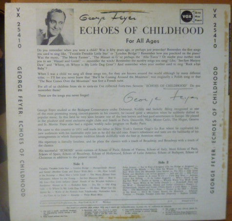 George Feyer - Echoes Of Childhood | Excellent (EX) - CHILDRENS / USED *EXCELLENT*