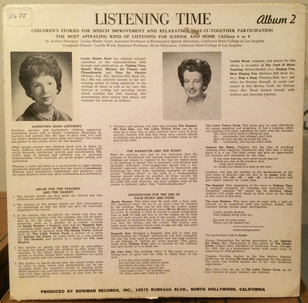 Louise Binder Scott Listening Time Stories Album No. 2 LP Near Mint (NM or M-) Excellent (EX)