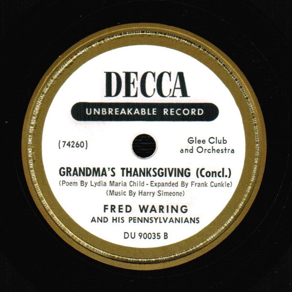 Fred Waring & The Pennsylvanians - Grandma's Thanksgiving | Very Good Plus (VG+) Excellent (EX) - CHILDRENS / USED *VERY GOOD++/78RPM*