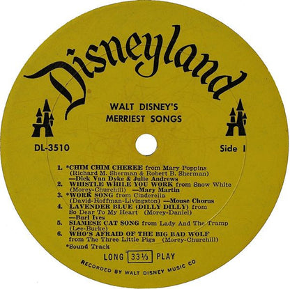 Various - Walt Disney's Merriest Songs | Very Good Plus (VG+) Near Mint (NM) - CHILDRENS / USED *VERY GOOD++*