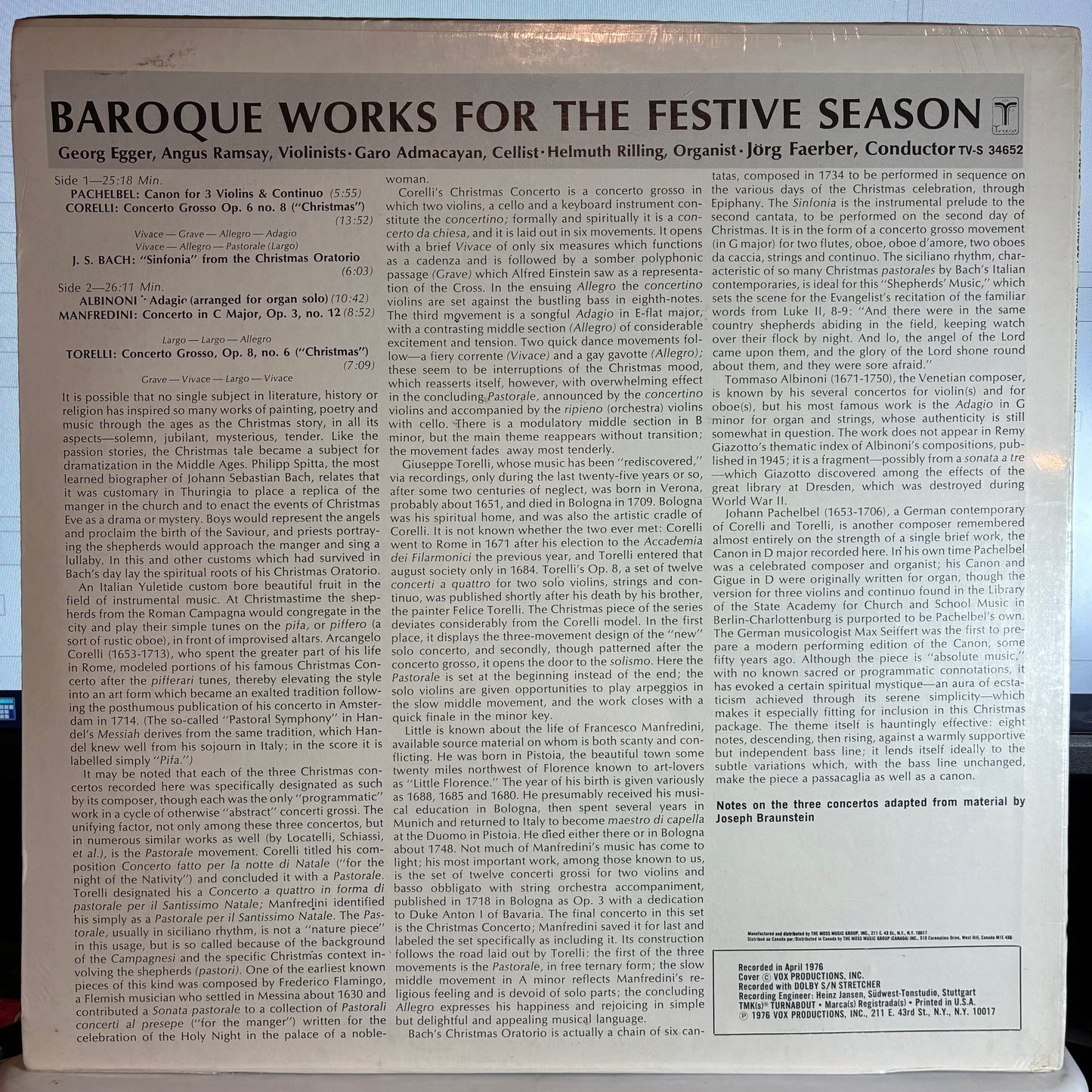 Baroque Masterworks For The Festive Season (VINYL) | Mint (M) Near Mint (NM or M-) - CLASSICAL *SEALED*