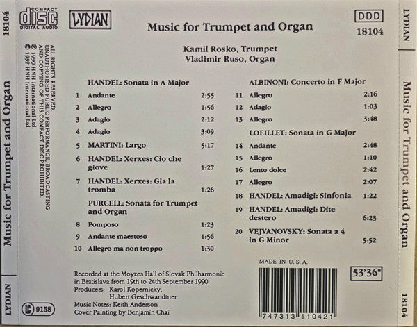 Kamil Roško - Music For Trumpet And Organ *CD/SEALED* | Mint (M) Mint (M) - CLASSICAL *SEALED*