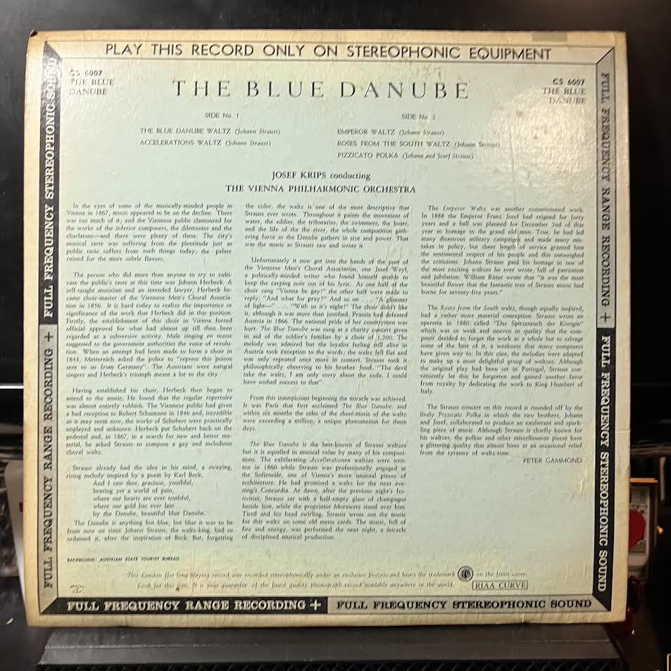 The Blue Danube (VINYL) | Excellent+ (EX+) Very Good Plus (VG+) - CLASSICAL / USED *EXCELLENT+*