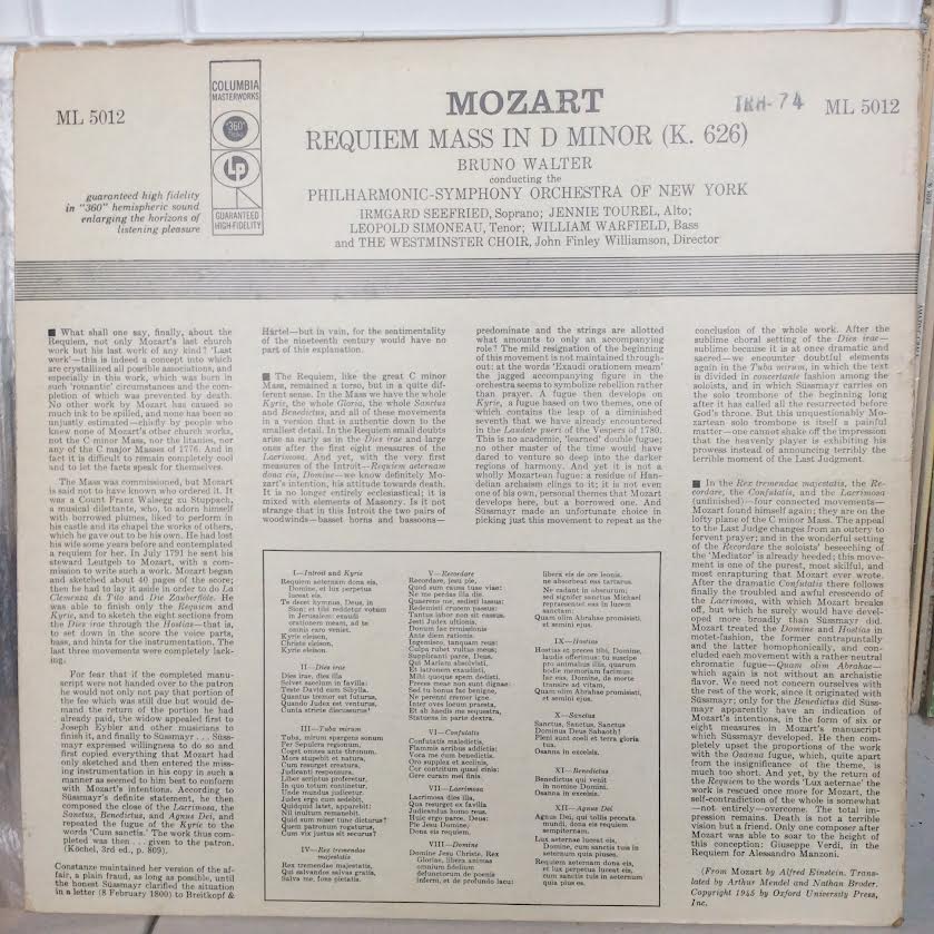 Requiem Mass In D Minor, K. 626 (VINYL) | Excellent+ (EX+) Very Good Plus (VG+) - CLASSICAL / USED *EXCELLENT+*