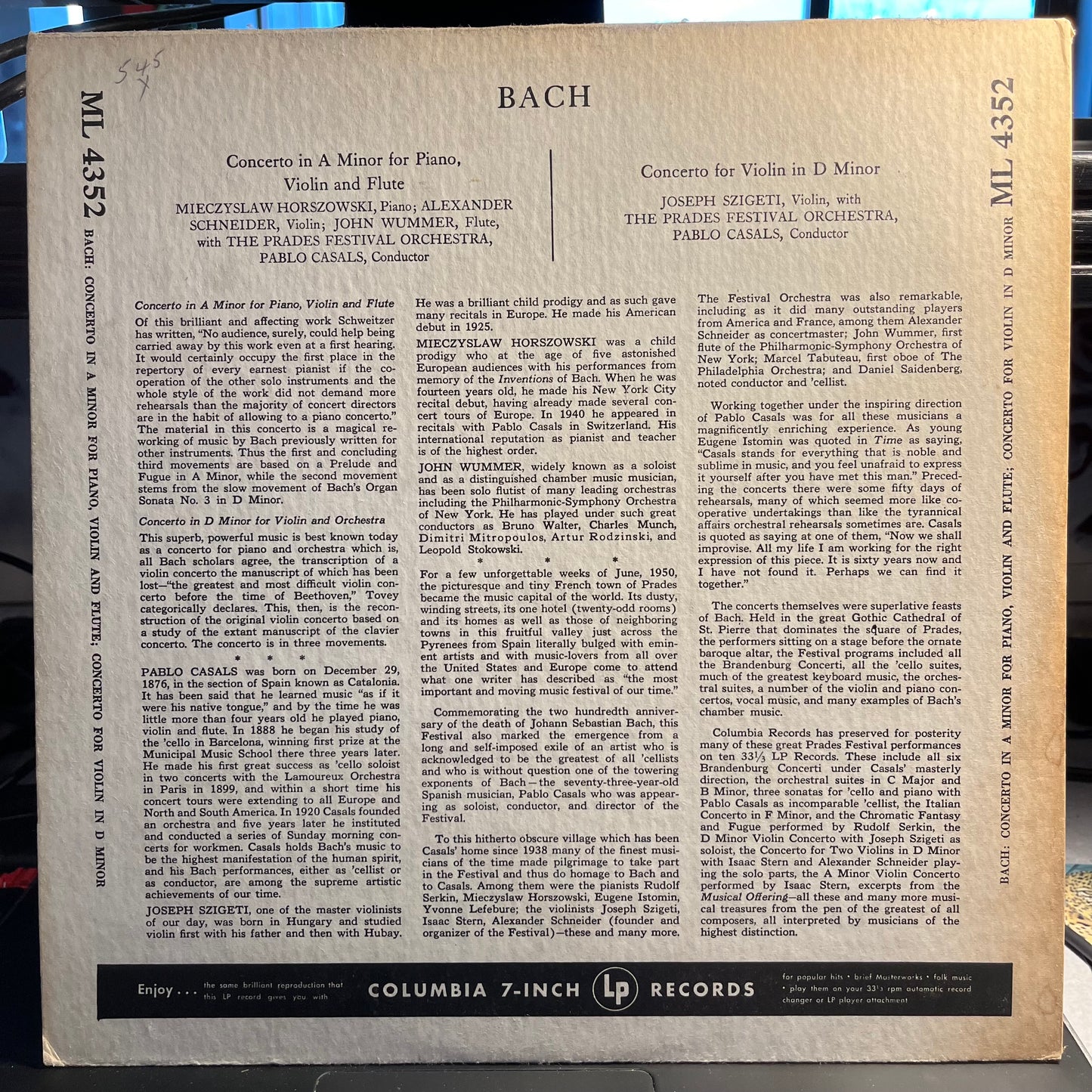 Johann Sebastian Bach - Prades Festival - Vol. 8 | Excellent (EX) Excellent (EX) - CLASSICAL / USED *EXCELLENT+*