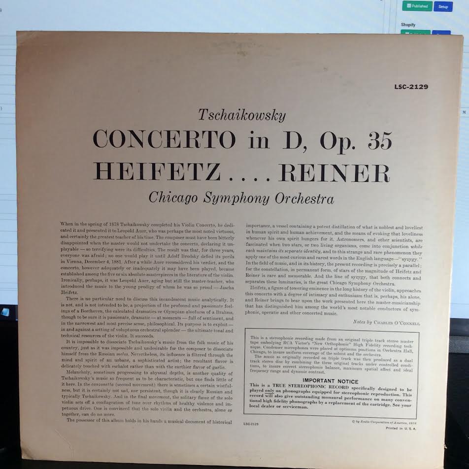 Pyotr Ilyich Tchaikovsky - Violin Concerto (VINYL LP RCA Victor Red Seal ‎– LSC-2129) | USED Excellent+ (EX+) Excellent+ (EX+) - CLASSICAL / USED *EXCELLENT+*